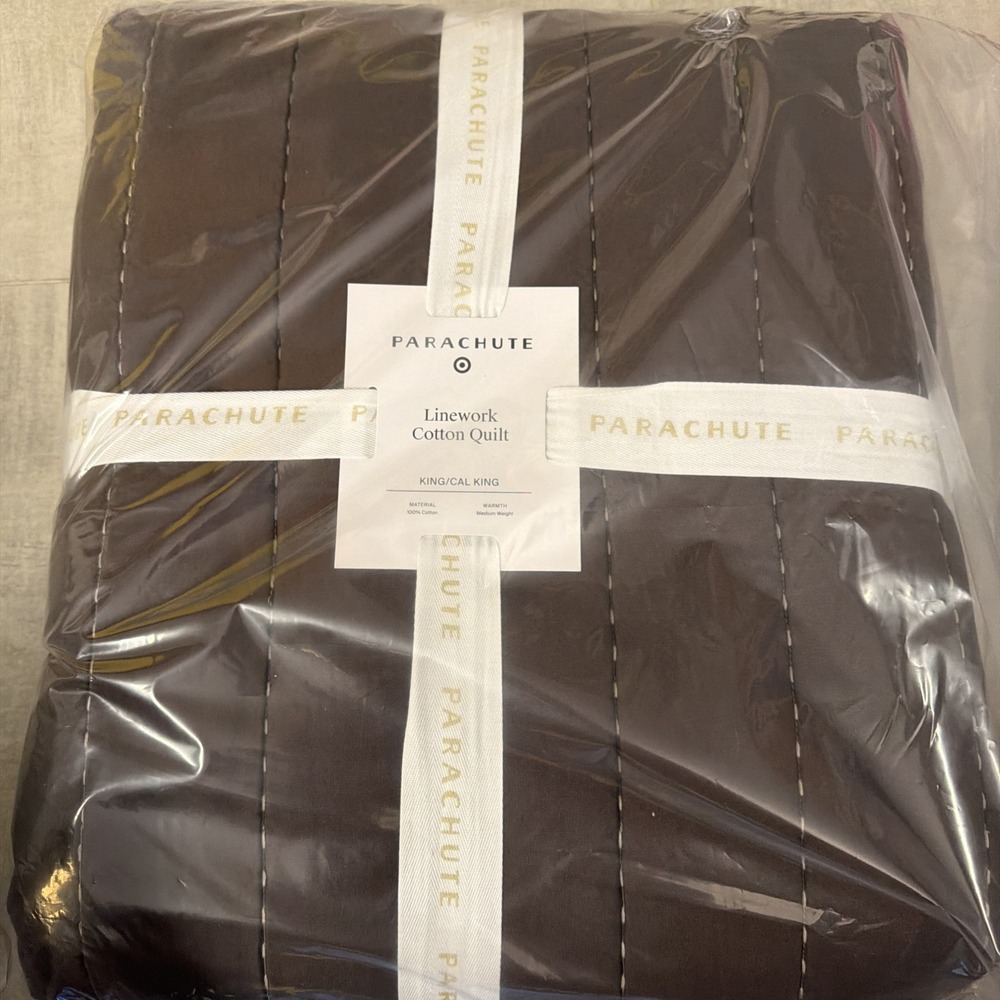 Parachute Home Linework Cotton Quilt French Press Brown King Cal King NEW